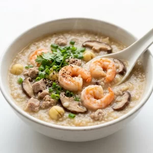 Cháo nấm hạt sen tôm thịt