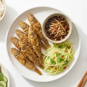 Cá bống chiên giòn mắm xoài