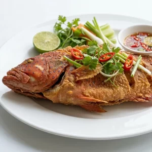 Cá mú đỏ muối sư chiên