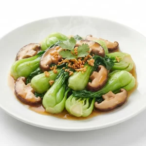 Cải thìa xào nấm hương tươi