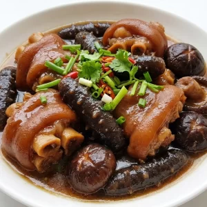 Giò heo hầm hải sâm xốt nấm đông cô Nhật